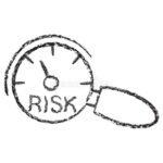 vector-risk-assessment-icon-magnifying-glass-meter-dark-brown-textured-charcoal-sketch-linear-style-transparent-434606229